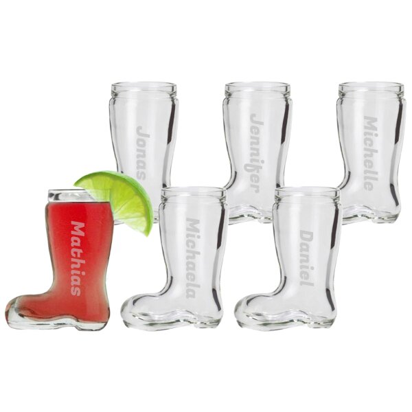 Gravur Stiefel Stamper 4 cl Name vertikal - 6 Stück