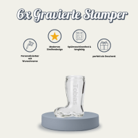 Gravur Stiefel Stamper 4 cl Name vertikal - 6 Stück