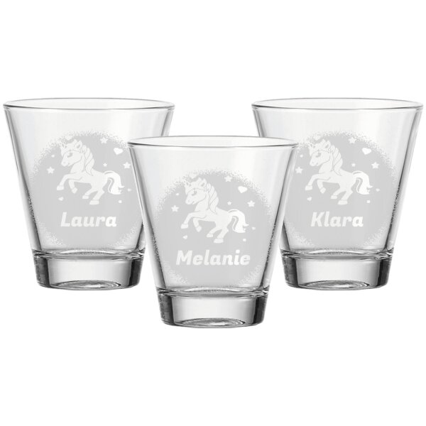 Gravur Trinkglas 215 ml Einhorn 3er Set