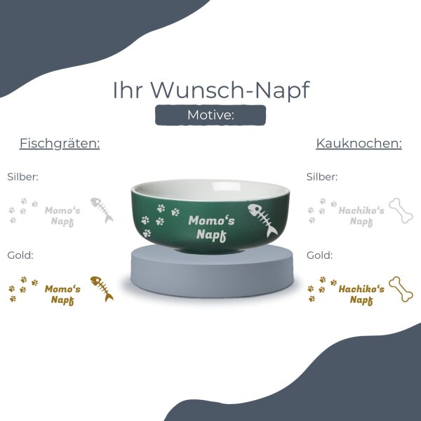 Futterschale Jasper grün ø 14 cm - Tiernamen und Motiv