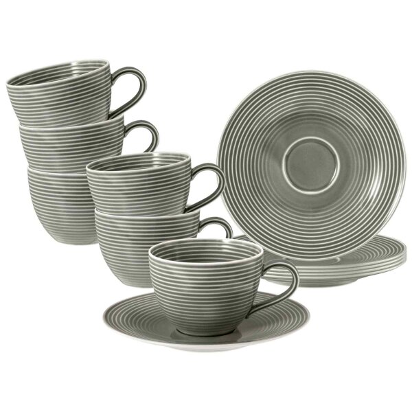 Seltmann Weiden Beat Color Glaze Kaffeetassen mit Untertassen 6er Set Perlgrau
