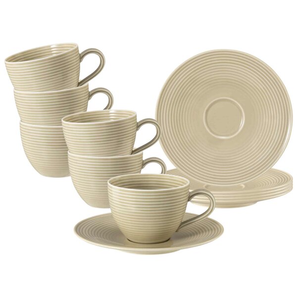 Seltmann Weiden Beat Color Glaze Kaffeetassen mit Untertassen 6er Set Sandbeige
