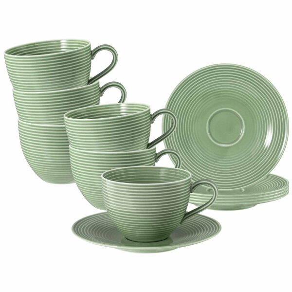 Seltmann Weiden Beat Color Glaze Milchkaffeetassen mit Untertassen 6er Set Salbeigrün