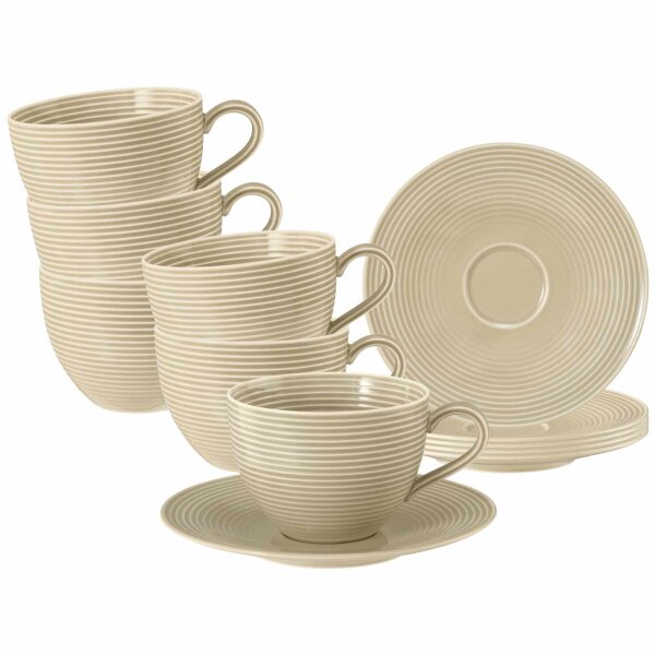Seltmann Weiden Beat Color Glaze Milchkaffeetassen mit Untertassen 6er Set Sandbeige
