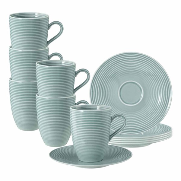 Seltmann Weiden Beat Color Glaze Henkelbecher mit Untertassen 6er Set Arktisblau