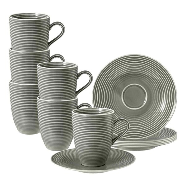 Seltmann Weiden Beat Color Glaze Henkelbecher mit Untertassen 6er Set Perlgrau