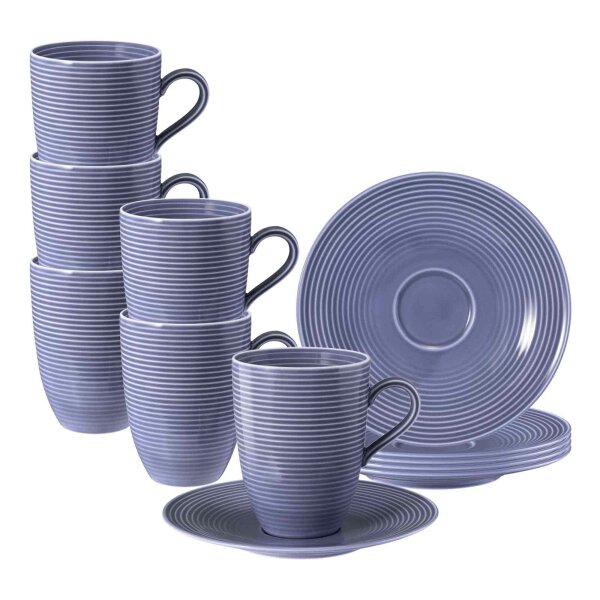 Seltmann Weiden Beat Color Glaze Henkelbecher mit Untertassen 6er Set Fliederblau