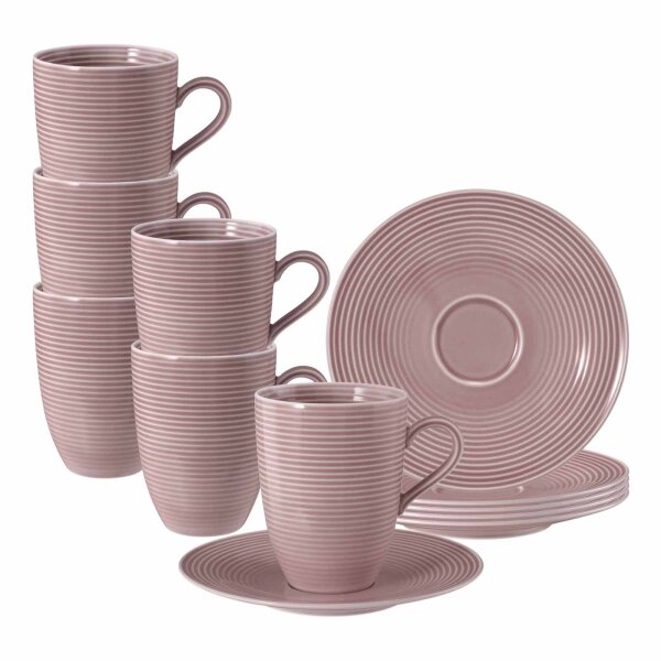 Seltmann Weiden Beat Color Glaze Henkelbecher mit Untertassen 6er Set Altrosa