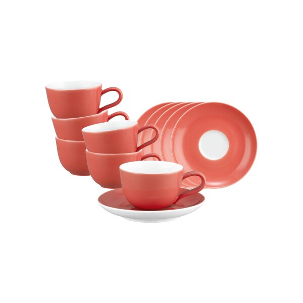Seltmann Weiden Liberty Pure Colors Espressotasse mit Untertasse 6er Set - Flamingo Red