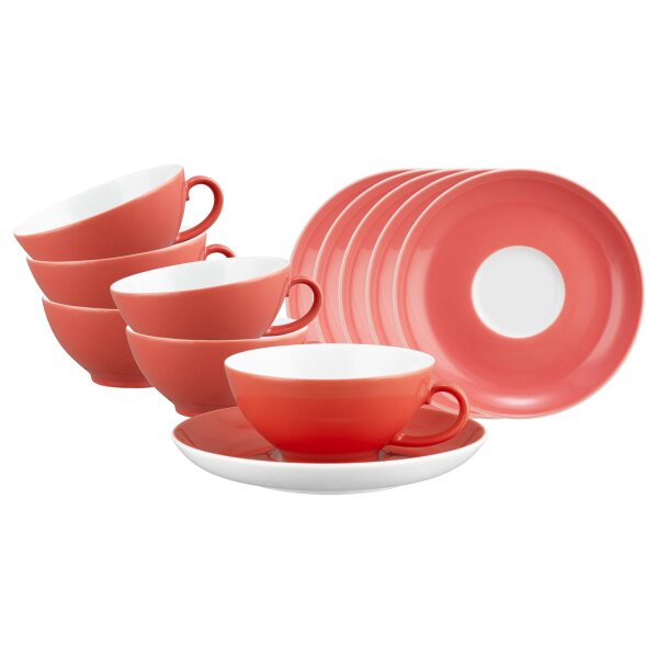 Seltmann Weiden Liberty Pure Colors Teetasse mit Untertasse 6er Set - Flamingo Red