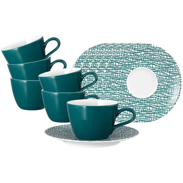 Seltmann Weiden Life Fashion Kaffeetasse mit Untertasse 6er Set - Trendy Petrol