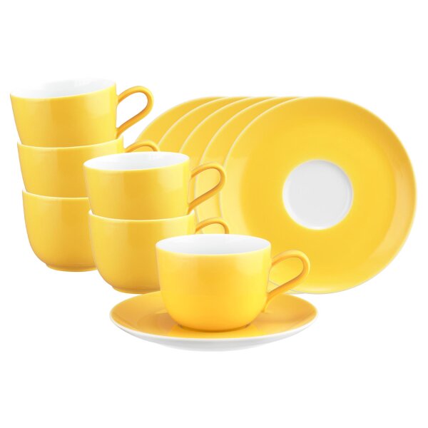 Seltmann Weiden Liberty Pure Colors Kaffeetasse mit Untertasse 260 ml 6er Set - Yellow Glow