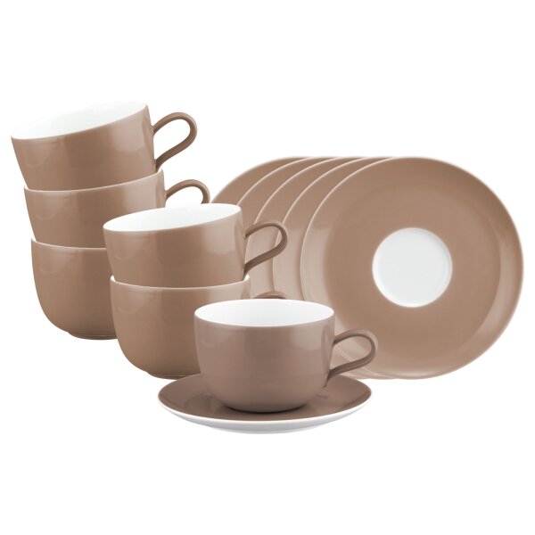 Seltmann Weiden Liberty Pure Colors Milchkaffeetasse mit Untertasse 380 ml 6er Set - Cocoa Brown