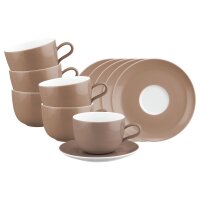 Seltmann Weiden Liberty Pure Colors Milchkaffeetasse mit Untertasse 380 ml 6er Set - Cocoa Brown
