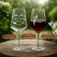 Gravur Puccini Rotweinglas 750 ml - Herzen - 2er Set