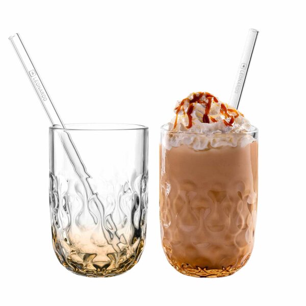 Leonardo GOCCE Caramel Macchiato Glas (2) 390 ml mit Glastrinkhalm 2er Set