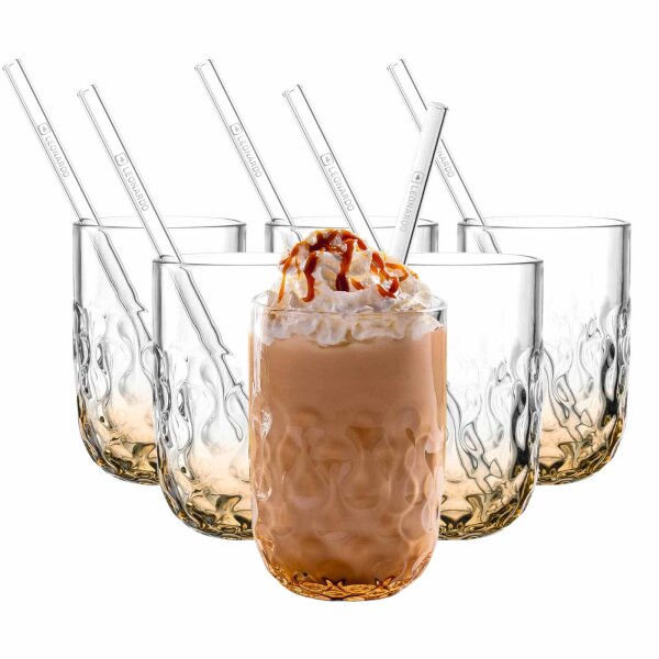 Leonardo GOCCE Caramel Macchiato Glas (2) 390 ml mit Glastrinkhalm 6er Set