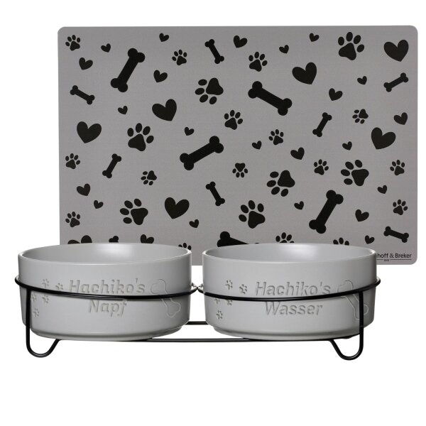 Personalisiertes Hunde-Napfset Taro mit XL Unterlage