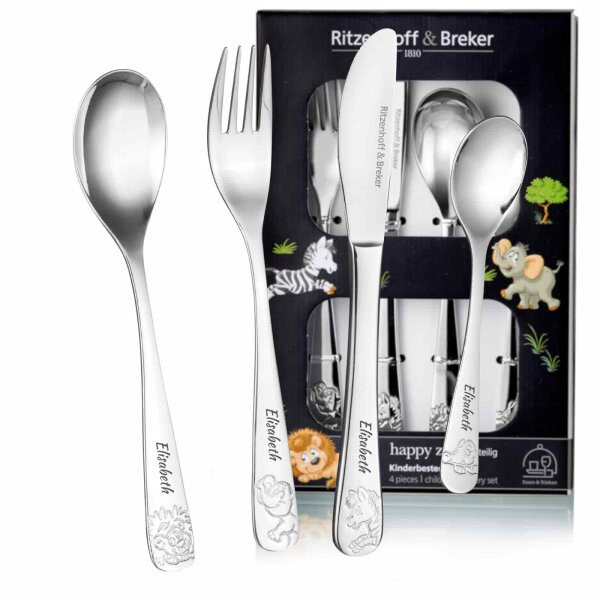 Kinderbesteck HAPPY ZOO 4-teilig mit Gravur