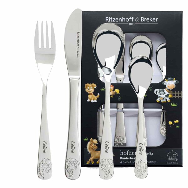 Kinderbesteck HOFTIERE 4-teilig mit Gravur