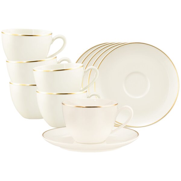 Seltmann Weiden Savona Kaffeetasse mit Untertasse 270 ml Goldlinie 6er Set