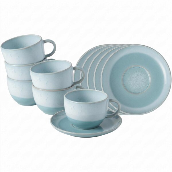 like. by Villeroy & Boch Perlemor Aqua Kaffeetasse mit Untertasse 190 ml 6er Set