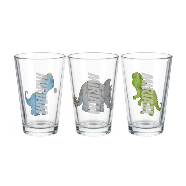 Luxentu - Gravur Dino Kinderbecher Name quer 3er Set