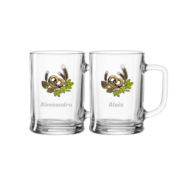 Bierkrüge 550 ml mit Gravur horizontal - 2 Stück
