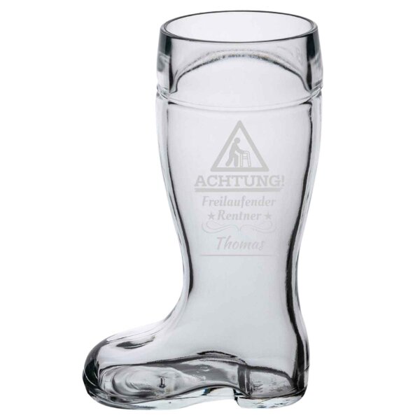Bierstiefel 1,0 l mit Gravur - Freilaufender Rentner
