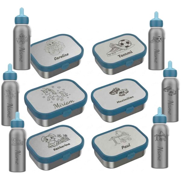 Lunchset Campus Edelstahl Thermoflasche & Brotdose  Cool Blue - Motivauswahl
