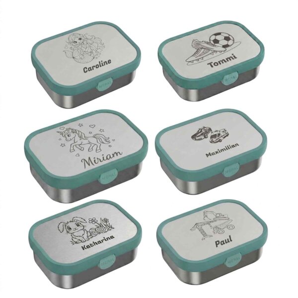 Edelstahl-Brotdose Campus mit Gabel - Cool Mint - Verschiedene Motive
