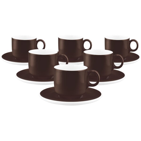 Seltmann Weiden Sento Home Pure Colors Cappuccinotasse mit Untertasse 300 ml 6er Set - Chocolate Brown