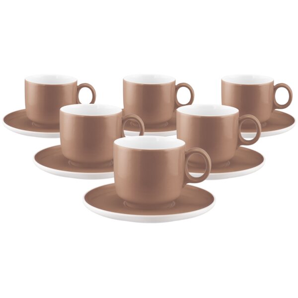 Seltmann Weiden Sento Home Pure Colors Cappuccinotasse mit Untertasse 300 ml 6er Set - Cocoa Brown