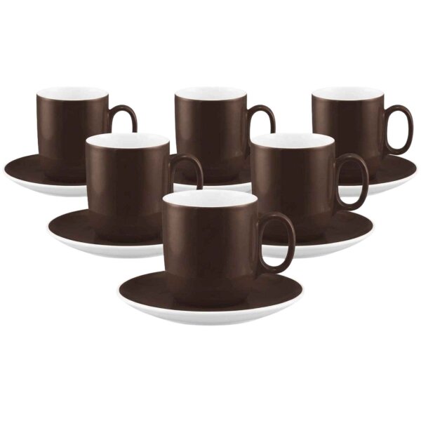 Seltmann Weiden Sento Home Pure Colors Kaffeebecher mit Untertasse 400 ml 6er Set - Chocolate Brown