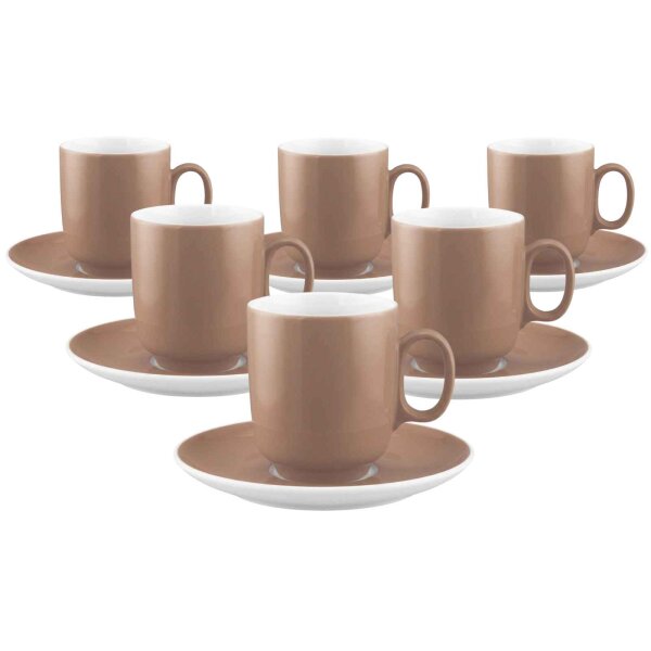 Seltmann Weiden Sento Home Pure Colors Kaffeebecher mit Untertasse 400 ml 6er Set - Cocoa Brown