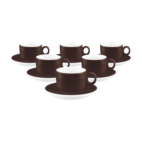 Seltmann Weiden Sento Home Pure Colors Espressotasse mit Untertasse 80 ml 6er Set - Chocolate Brown