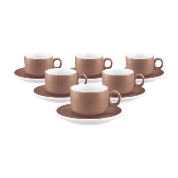 Seltmann Weiden Sento Home Pure Colors Espressotasse mit Untertasse 80 ml 6er Set - Cocoa Brown
